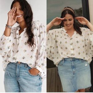 Anthropologie Lisabetta Embroidered Button Down Top